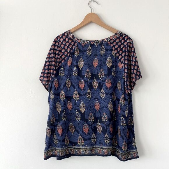 lucky Brand Blue and Pink Women's Tunic Kimono Coverup Top 1X Boho Beach Casual - Picture 8 of 11